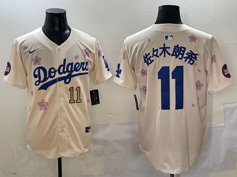 Men Los Angeles Dodgers 11 R.Sasaki Cream Sakura Edition 2025 Nike MLB Jersey style 2